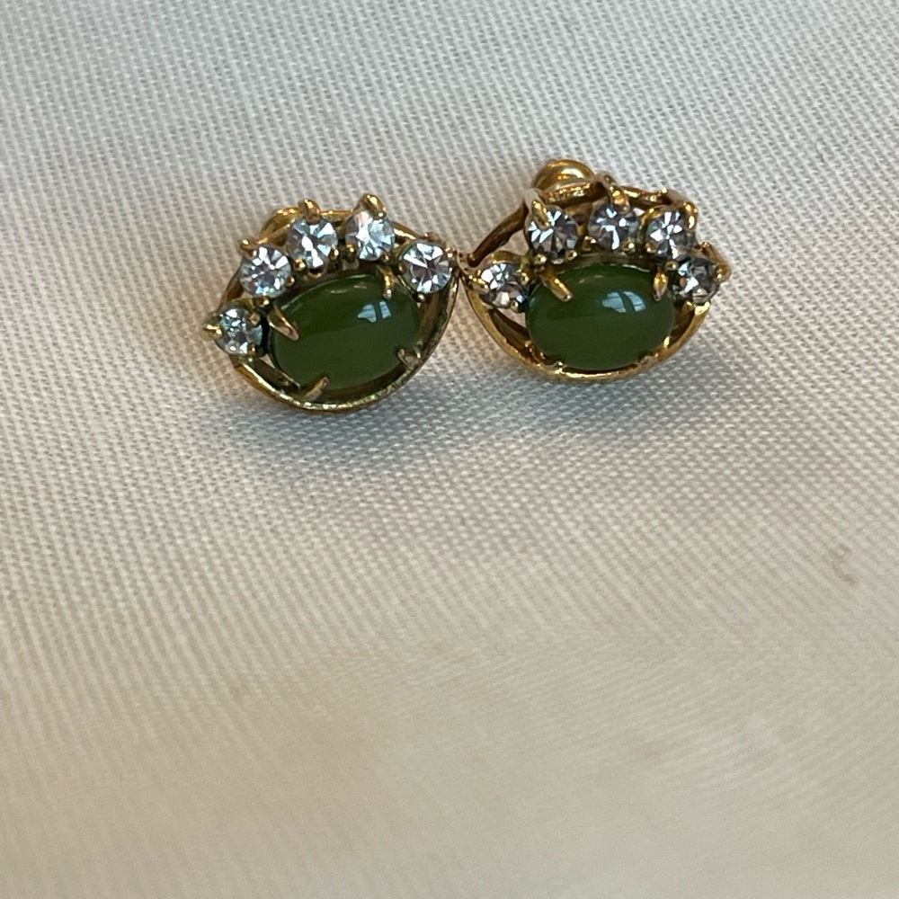 Vintage jade and rhinestone earrings